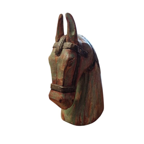 Busto de Cavalo em Madeira com Detalhes em Latão