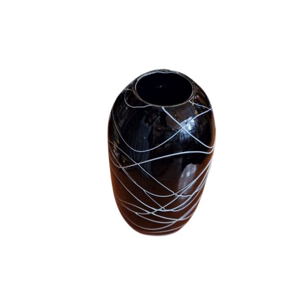 Vaso em Vidro Murano Preto com Riscas Brancas