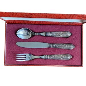 Conjunto de Talheres Infantis em Prata com Estojo – 3 Peças Clássicas