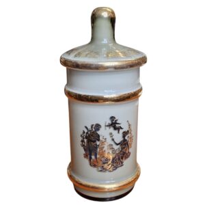 Pote cerâmico decorativo com tampa – motivos neoclássicos