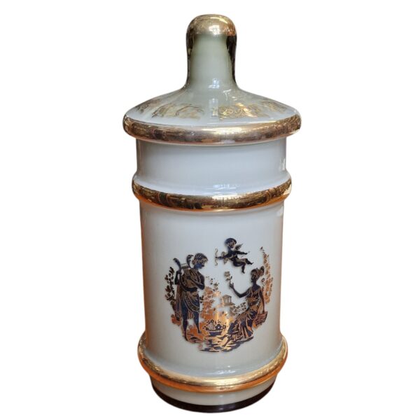 Pote cerâmico decorativo com tampa – motivos neoclássicos