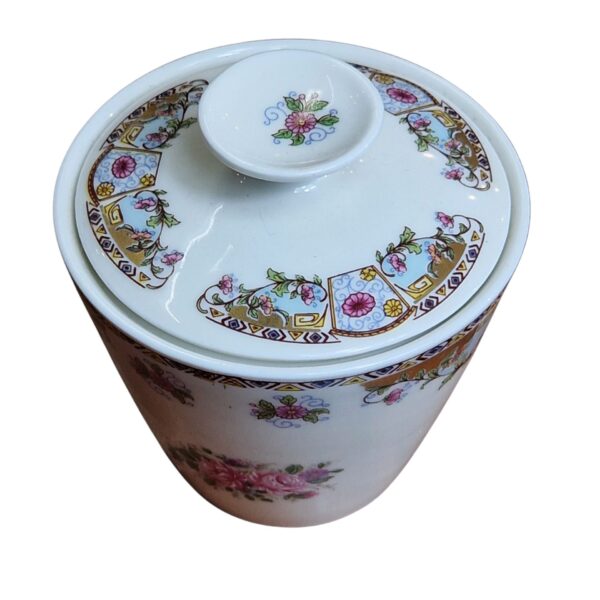 Pote decorativo em porcelana de Limoges com tampa – decoração floral à mão