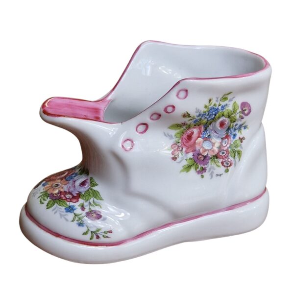 Sapato Decorativo em Cerâmica com Motivos Florais