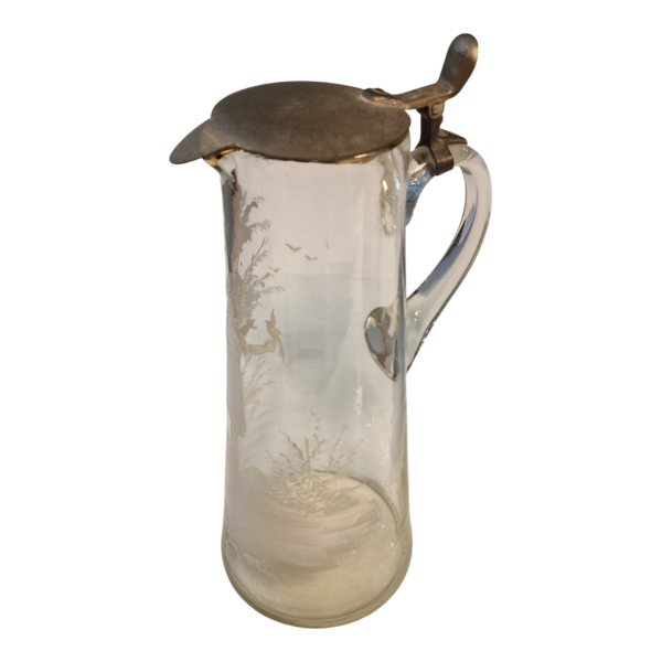 Jarra antiga em vidro pintado a esmalte com tampa metálica – 27,5 cm