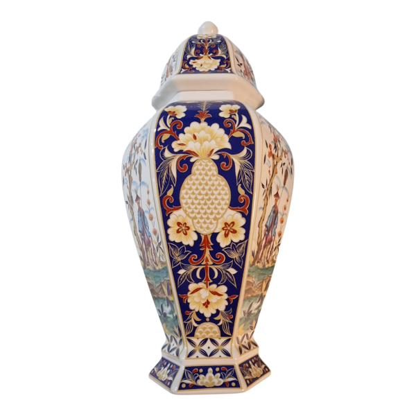 Pote decorativo hexagonal com tampa em porcelana PANDA 35,5cm