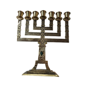 Menorá judaica de 7 braços em latão com pedra natural – Israel
