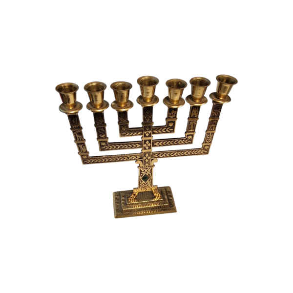 Menorá judaica de 7 braços em latão com pedra natural – Israel