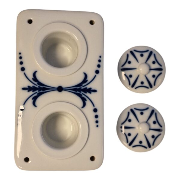 Tinteiro “Império” – Vista Alegre – Porcelana branca com decoração azul – 16×7×8cm