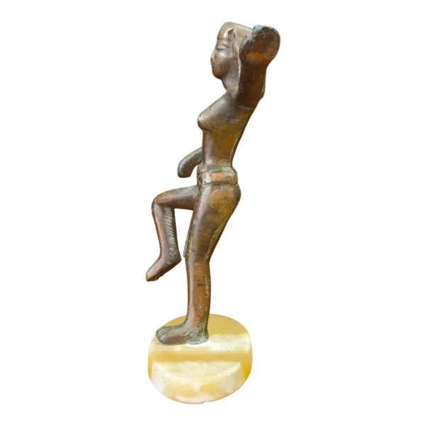 Estatueta Egípcia Decorativa em Metal com Base em Ónix – Figura Dançante