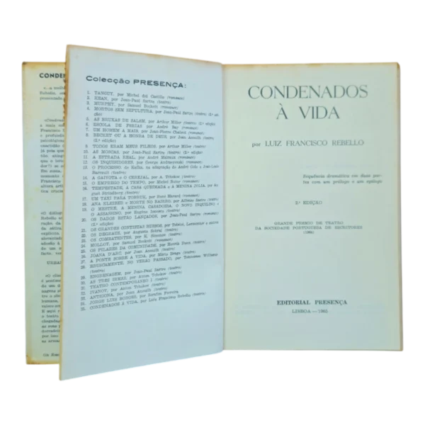 Condenados à Vida – Luiz Francisco Rebello – 2ª Edição (1965) – Editorial Presença – Teatro