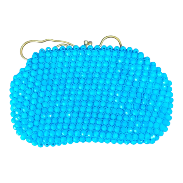 Bolsa Vintage de Missangas Azuis com Fecho Metálico