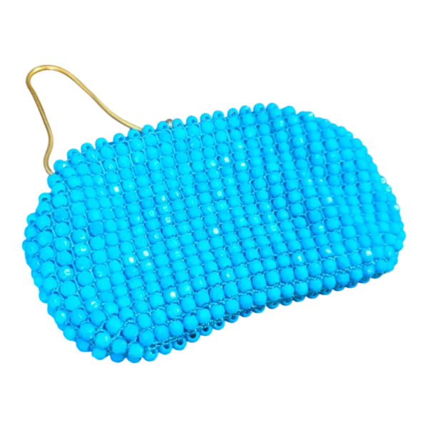 Bolsa Vintage de Missangas Azuis com Fecho Metálico
