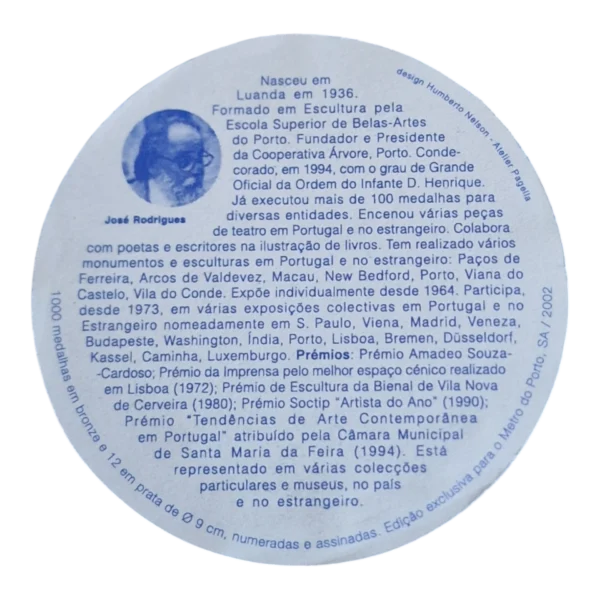 Medalha Comemorativa Metro do Porto em Prata 320g — José Rodrigues — Edição Limitada 3/12 (2002)