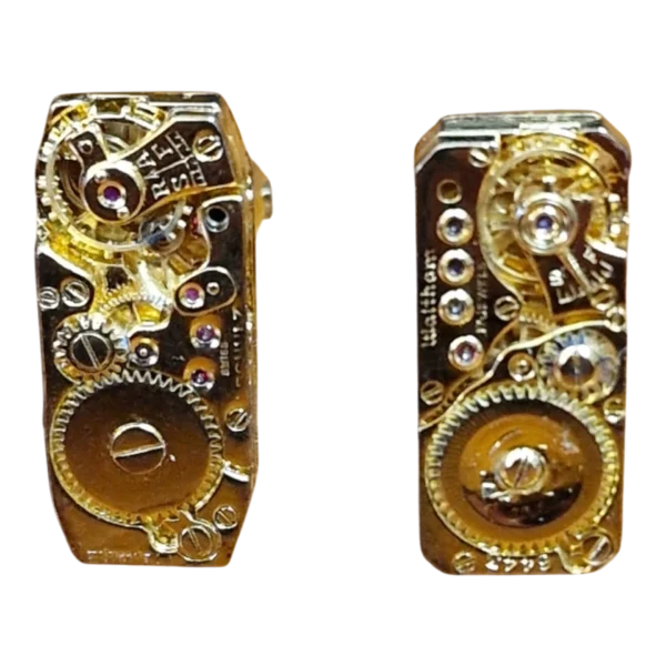 Botões de Punho Vintage com Movimentos Mecânicos Waltham “17 Jewels” — c. 1950-1970