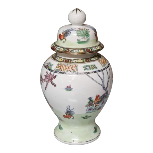 Jarra com Tampa em Porcelana de Macau Pintada à Mão com Motivos Orientais