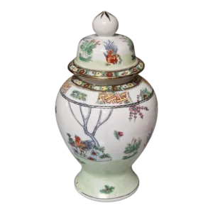 Jarra com Tampa em Porcelana de Macau Pintada à Mão com Motivos Orientais