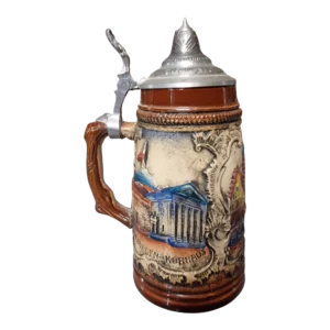Caneca de cerveja alemã em cerâmica com tampa em estanho