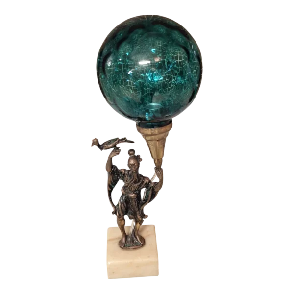 Par de Candeeiros Orientais em Bronze com Globos de Vidro Azul