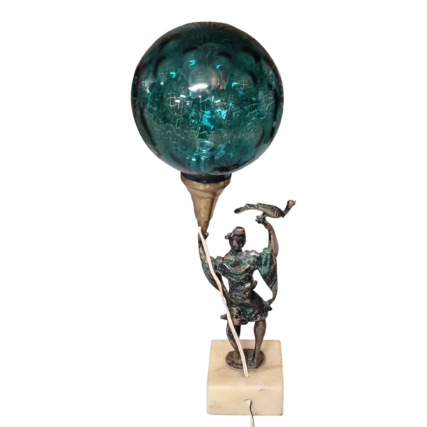 Par de Candeeiros Orientais em Bronze com Globos de Vidro Azul