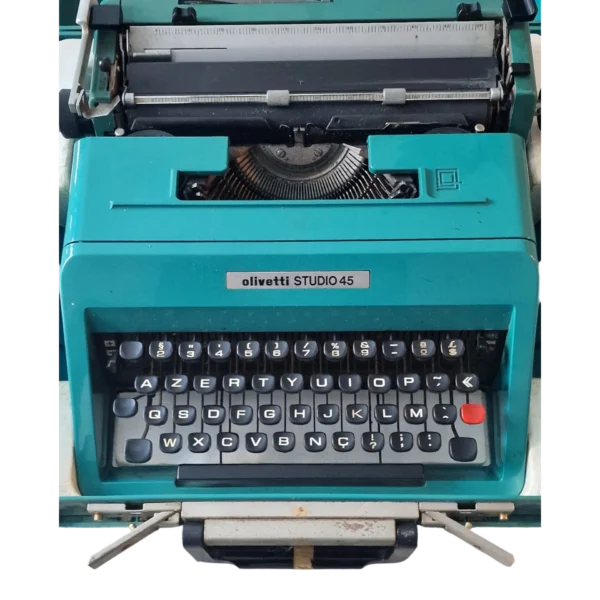 Máquina de Escrever Olivetti Studio 45 Vintage com Mala Original – Anos 60/70 – Azul Turquesa