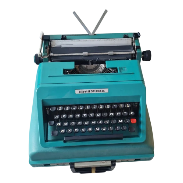 Máquina de Escrever Olivetti Studio 45 Vintage com Mala Original – Anos 60/70 – Azul Turquesa