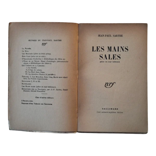 Les Mains Sales – Jean-Paul Sartre – Édition 1948 – Gallimard NRF