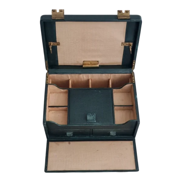 Necessaire Vintage em Pele, Latão e Prata com Frascos Originais