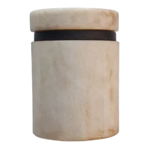 Caixa Cilíndrica em Mármore Branco com Aro Metálico 11 cm — séc. XX