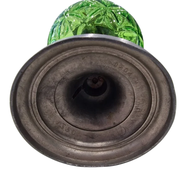 Candeeiro a Petróleo Antigo “Déposé” em Vidro Verde Moldado – França/Bélgica, c. 1890-1920