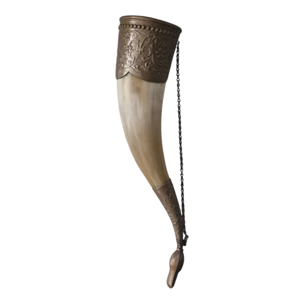 Corno de Beber Ornamental em Chifre Natural e Prata 800 24,5 cm — Europa Central, c. 1890-1930