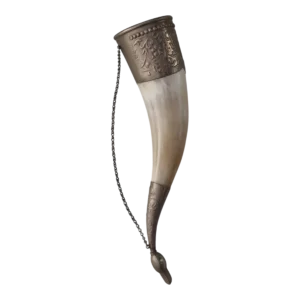Corno de Beber Ornamental em Chifre Natural e Prata 800 24,5 cm — Europa Central, c. 1890-1930