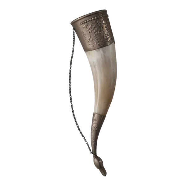 Corno de Beber Ornamental em Chifre Natural e Prata 800 24,5 cm — Europa Central, c. 1890-1930