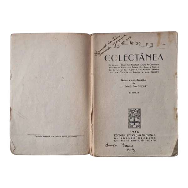Colectânea Escolar – Gil Vicente, Bernardim Ribeiro, Sá de Miranda e Luís de Camões – 1947