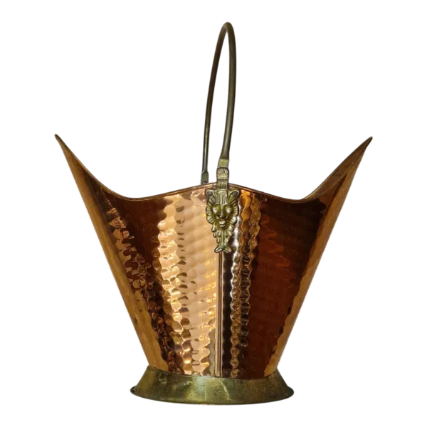 Carvoeira Porta-Lenha em Cobre e Latão Martelado - séc. XX - 37,5 cm - 964 g