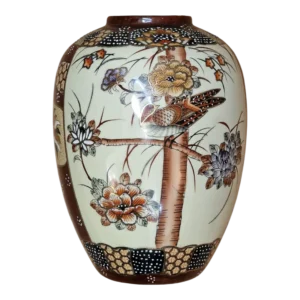 Jarra Japonesa Estilo Satsuma Pintada à Mão com Ave e Flores – 26 cm, 1,890 kg