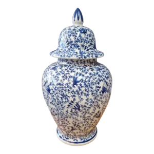 Pote com Tampa F.F.A. Marquês Lda Malveira Estilo Delft Pintado à Mão – 40 cm, 2,390 kg