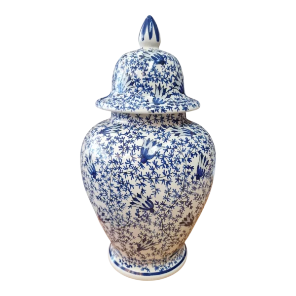Pote com Tampa F.F.A. Marquês Lda Malveira Estilo Delft Pintado à Mão – 40 cm, 2,390 kg