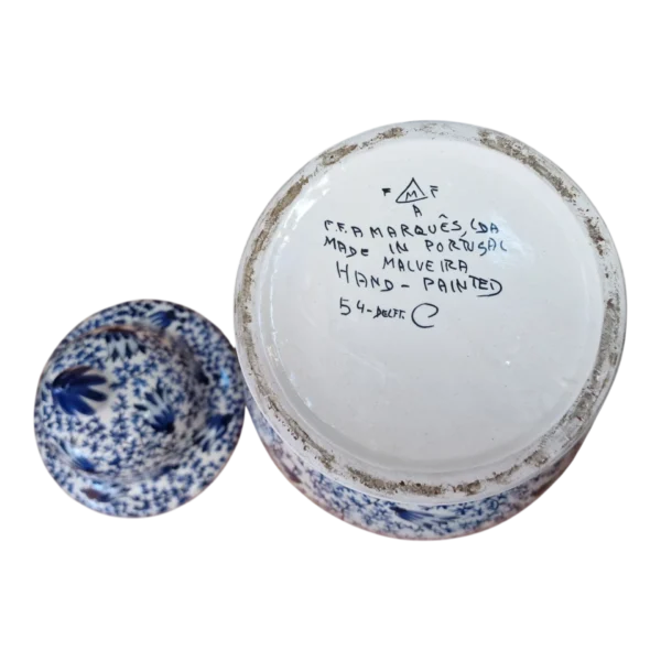 Pote com Tampa F.F.A. Marquês Lda Malveira Estilo Delft Pintado à Mão – 40 cm, 2,390 kg