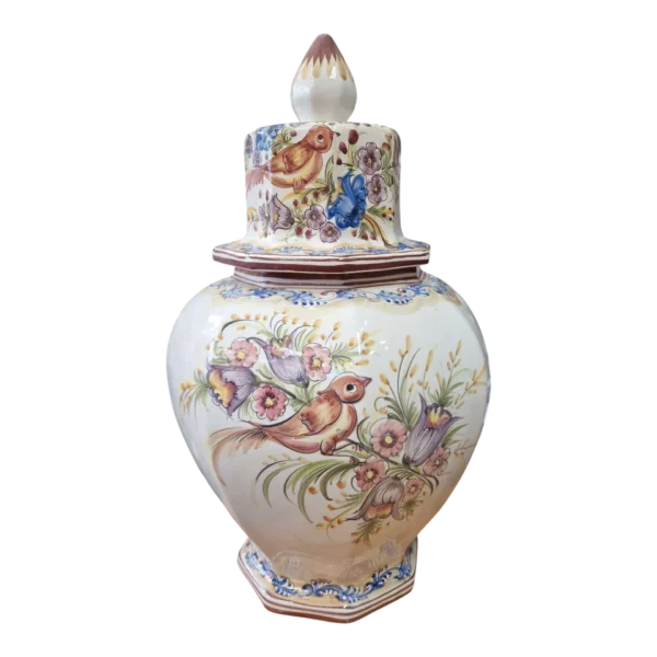 Pote Hexagonal em Cerâmica Pintada à Mão com Tampa – 51cm 4.650 kg