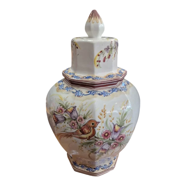 Pote Hexagonal em Cerâmica Pintada à Mão com Tampa – 51cm 4.650 kg