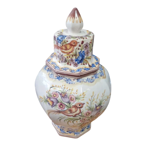Pote Hexagonal em Cerâmica Pintada à Mão com Tampa – 51cm 4.650 kg