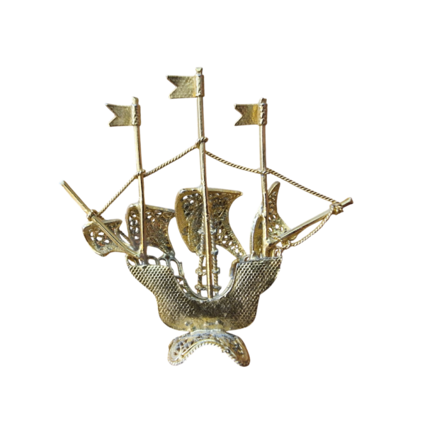 Miniatura de Caravela Portuguesa em Filigrana de Prata Dourada 833 - Contrastaria do Porto (1938-1984)