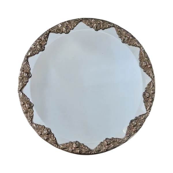 Espelho de Mesa Redondo Biselado com Moldura em Prata Portuguesa 833 - 24 cm