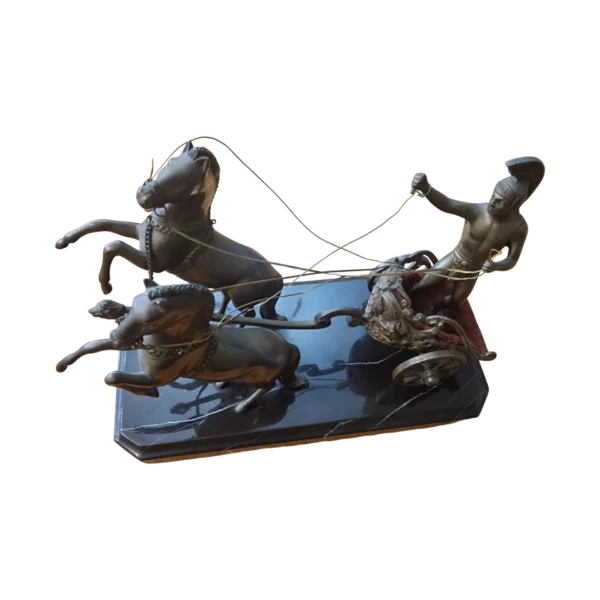 Escultura Biga Romana em Bronze sobre Base de Mármore (séc. XX)