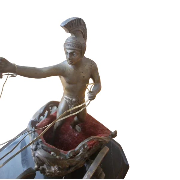 Escultura Biga Romana em Bronze sobre Base de Mármore (séc. XX)