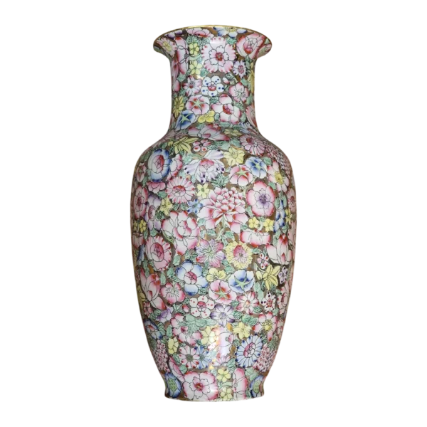 Jarrão em Porcelana de Macau Famille Rose Mil Flores com Pintura em Relevo - 46,5 cm