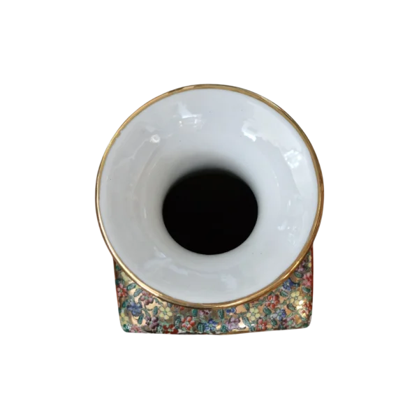 Jarrão Oriental em Porcelana Policromada com Base em Madeira - 47 cm