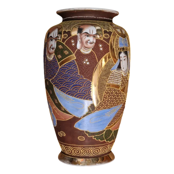 Par de Jarrões Japoneses Satsuma Moriage Dai Nippon em Porcelana Pintada à Mão - 36 cm (início do séc. XX)