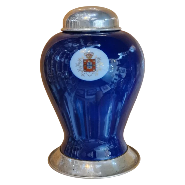 Pote Leitão & Irmão em Porcelana Azul-Cobalto com Base e Tampa em Prata 925 - Antigos Joalheiros da Coroa - 19 cm