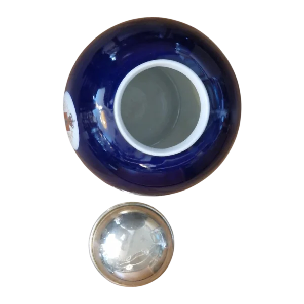 Pote Leitão & Irmão em Porcelana Azul-Cobalto com Base e Tampa em Prata 925 - Antigos Joalheiros da Coroa - 19 cm